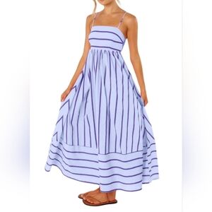 Chouyatou Dress NWT Size L Lavender Purple Striped Maxi Cotton Open Back Flowy